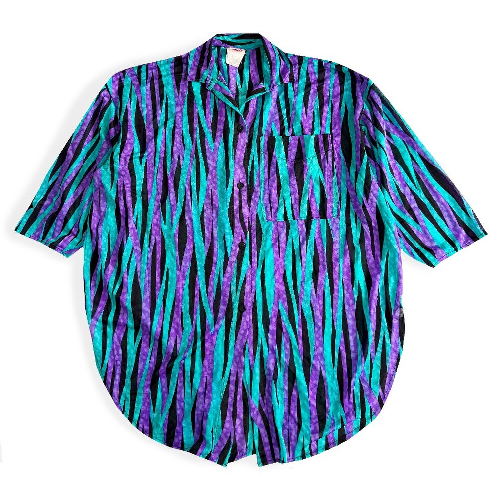 🧡 Vintage Cole, Neon Oversized Button Up Long Sleeve 1980's - 1990's NEON shirt